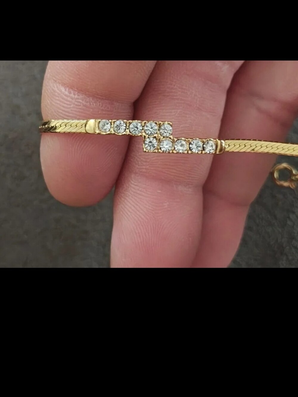 1970s Gold Tone Crossover Bypass Bar Bracelet With Crystal Rhinestone Accents